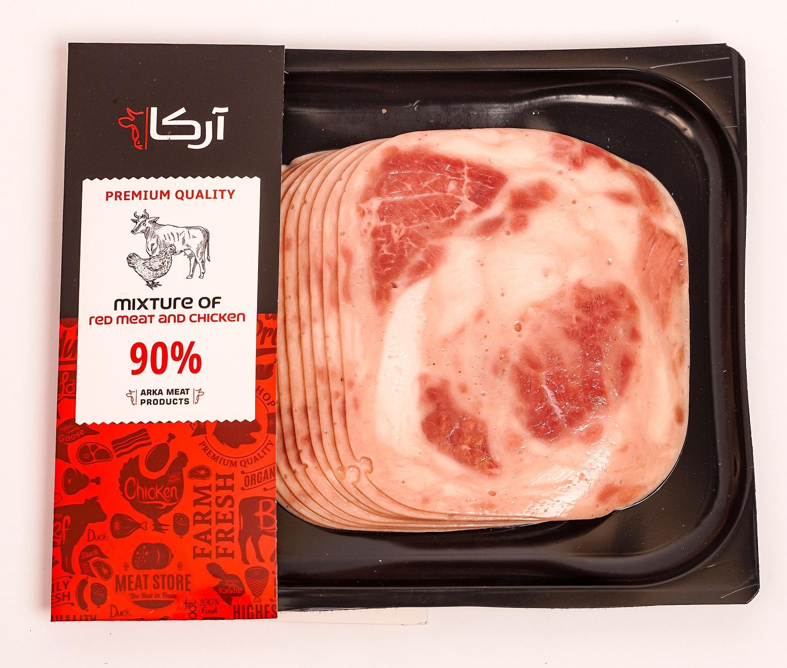 ژامبون مخلوط گوشت و مرغ 90 % دارفرش 300 گرمی آرکا